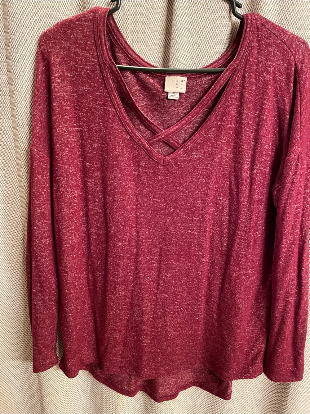a new day Crisscross V-Neck Long Sleeve Tunic - burgundy